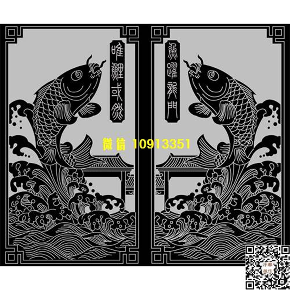 精雕图5 鱼跃龙门墓碑板精雕图线雕图线条图单线铣底图_电脑雕刻plt文泰矢量图精雕图浮雕图